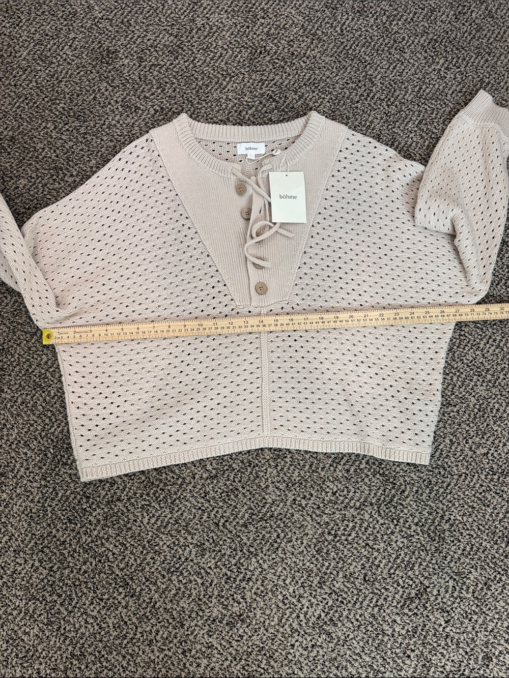 Bohme Lace-Up open oatmeal knit sweater - Picture 4 of 6